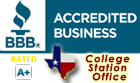 A texas state seal and some logos for the accredited business of texas.
