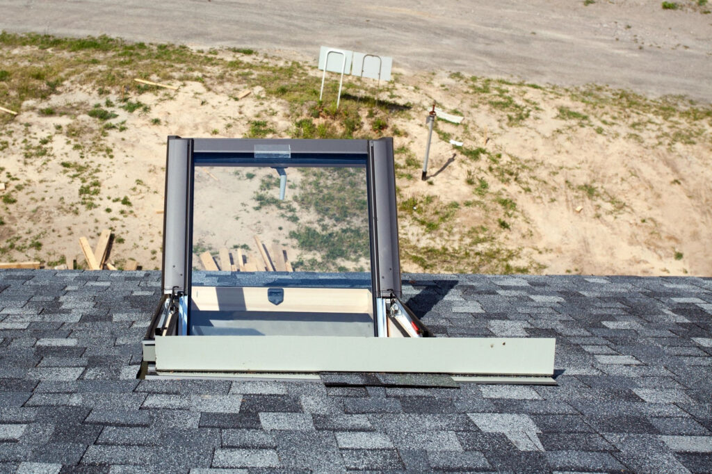A skylight on the roof of a house.