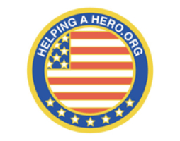 A round logo with the words " helping a hero. Org ".